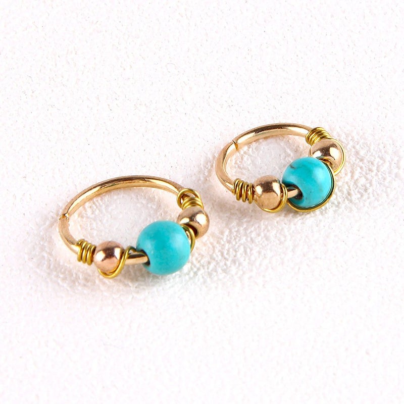 Greendou 10/12 mm Stainless Steel Turquoise Nostril Hoop Nose Earring Piercing Jewelry (10MM, Gold) - Image 3